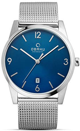 Obaku Denmark | Sten Designeruhr für Herren mit Gehäuse aus Titanium und Armband aus Edelstahl - Farbe: Cyan - Modernes Herrenuhr Erstellt nach skandinavischen Designtraditionen