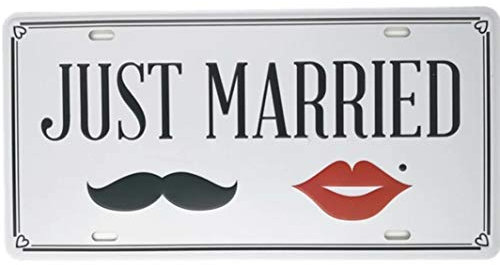 Eureya Blechschild für Zuhause, Café, Bar, Wanddekoration, Auto, Fahrzeug-Kennzeichen, perfektes Souvenir, Just Married, 6x12