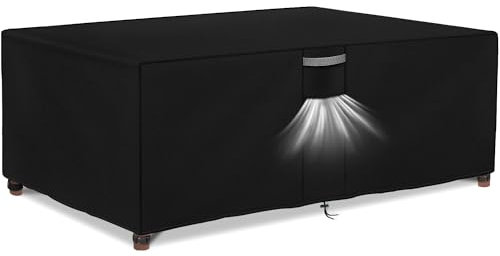 Dokon Housse Salon de Jardin Exterieur Imperméable, Tissu Oxford 420D, Coupe-Vent, Anti-UV Housse de Protection Table de Jardin avec Grilles D'aération, Rectangulaire (213x132x74cm) - Noir