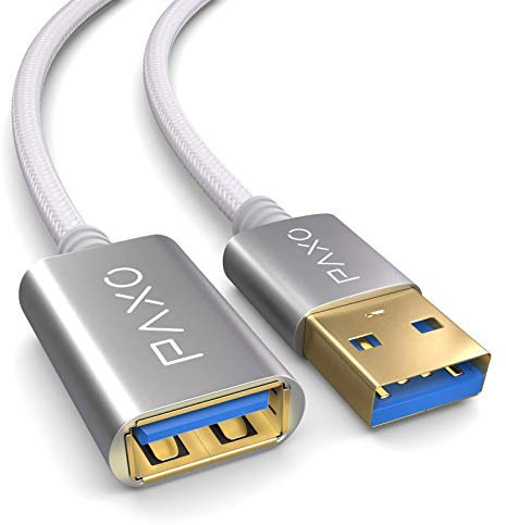 PAXO Prolunga 1m Nylon USB USB 3.1 (USB 3.0) bianco, cavo di prolunga A-A, spina in alluminio, rivestimento in tessuto