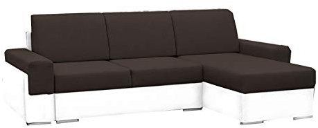 MOEBLO Ecksofa mit Schlaffunktion mit Bettkasten Sofa Couch L-Form Polstergarnitur Wohnlandschaft Polstersofa mit Ottomane Couchgranitur mit Bettfunktion - Aldo (Braun + weiß, Ecksofa Rechts)