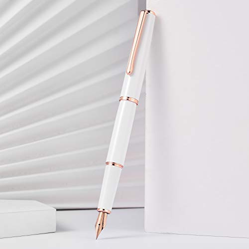 Pluma estilográfica HongDian 920 de metal blanco, pluma extra fina chapada en oro rosa con convertidor de tinta