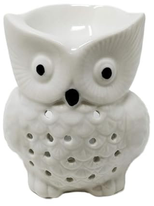 Ceramic Owl Oil Burner Wax Melt Warmer – White Glazed Aromatherapy Diffuser for Essential Oils and Wax Melts – Cute Owl Design, Ideal for Home Décor and Gifts