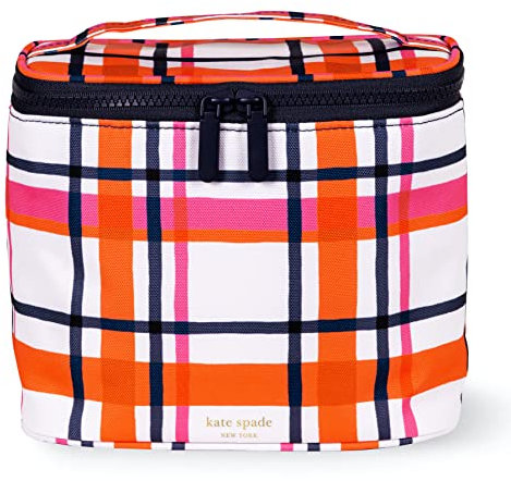 Kate Spade New York Insulated Lunch Tote, Small Lunch Cooler, Thermal Bag with Double Zipper Close and Carrying Handle, Spring Plaid