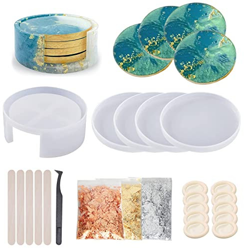 FCXQG 24 PièCes Moule en Silicone Epoxy Moule Dessous De Verre Resine Epoxy Moule pour BoîTe De Rangement avec Dessous De Verre Moule en RéSine DIY Table à Manger Et DéCoration D'IntéRieur