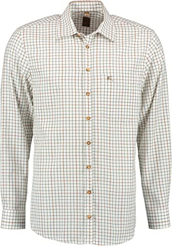 OS Trachten Herren Hemd Langarm Trachtenhemd mit Haifischkragen Smavel, Größe:43/44, Farbe:Khaki/Schlamm