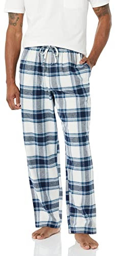 Amazon Essentials Pantaloni Pigiama in Flanella Traspirante (Disponibili nelle Taglie Big & Tall) Uomo, Bianco Grigio Motivo Scozzese, L