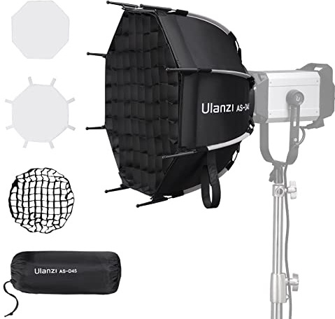 ULANZI Caja de luz parabólica de 45 cm de liberación rápida, compatible con GODOX M200D/M300D, Aputure LS 60d/x/LS C120d II/Amaran 100 200dx/Amaran COB 60d/60x y otras luces de montaje Bowens