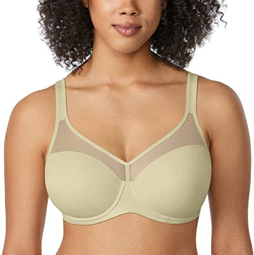 Delimira Women's Full Coverage Lightly Padded Bra Underwire Mesh Support Comfort T Shirt Bra Sea Foam Green 38D
