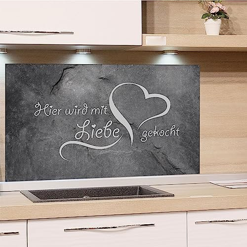 GRAZDesign Spritzschutz Küchenrückwand Glas Küche für Herd & Küchenspüle, Grau mit Spruch - Glasplatte für Rückwand Küchenwand Wandschutz 60x40cm