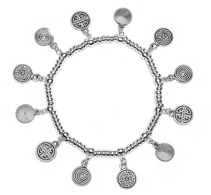Vestopazzo Elastisches Armband mit Anhängern Münzen Inspiration Inca. Verstellbare Größe. Versilbert. Nickel getestet. Handwerkskunst. LO00146, Taglia unica, Silber