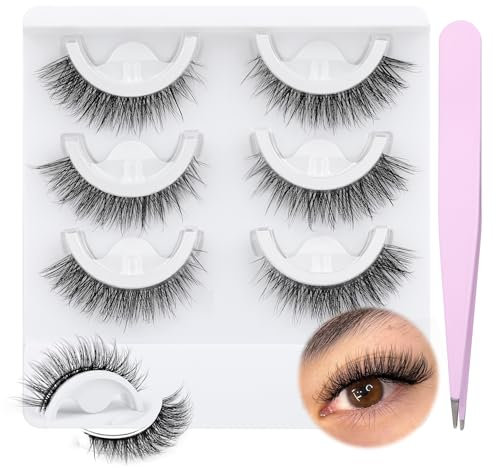 wiwoseo Self Adhesive Eyelashes No Glue Needed False Lashes Natural Look Lash Extensions Reuseable Self Adhesive Lashes Waterproof Wispy Fluffy Lashes Pre Glued Eyelashes 3 Pairs Pack
