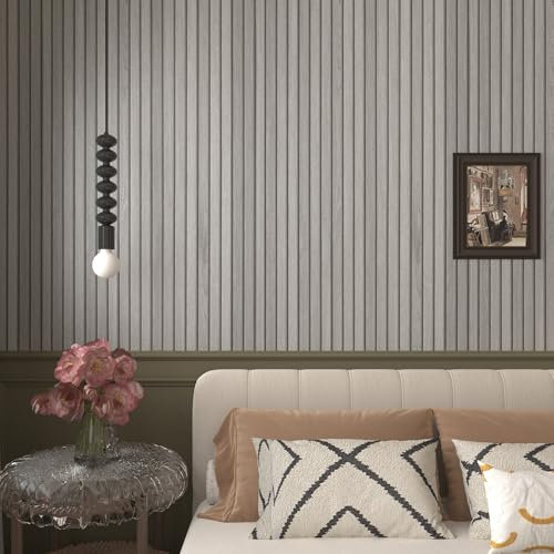 JSEVEM 80CM×4M Air Guide Design Extra Wide Thick 3D White Grey Wood Stripe Wallpaper Peel and Stick Faux Gray Wood Textured Contact Paper Vinyl Adhesive Furniture Sticker for Bedroom Bathroom Walls