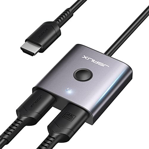JSAUX HDMI Switch 8K@60Hz, HDMI 2.0 Switcher 2 In 1 Out 【2K@144Hz, 1m Geflochtenes Kabel, HDCP 2.2】 Aluminium Umschalter (Jeweils 1 Display auf einmal) Unterstützt UHD 3D für PS5/4, Xbox, FireStick