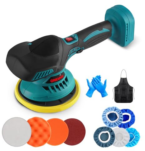 ONEVAN Poliermaschine Auto Akku, 150MM 6 Gang Exzenter Poliermaschine, Autopoliermaschine Polishing Machine Poliergerät für Auto Polieren Wachsen (ohne Batterie)