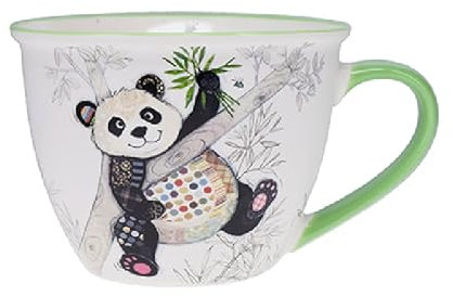 KIUB Bol timbale avec une anse - Motif panda sur sa branche de bambou- matière porcelaine fine - contenance 550ML