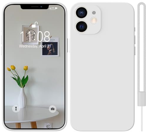 HGH iPhone 12 Mini Hülle Silikon mit Lanyard, Ultra Dünne Rundumschutz, Weiches Microfiber-Innenfutter, Kratzfest Schutzhülle für iPhone 12 Mini, Klassik Weiß