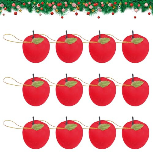 12 Pcs Foam Apple Pendant for Christmas Tree Hanging Ornaments Fake Red Apple for Christmas Wedding Party Indoor Outdoor Decoration