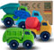 BIOPLAY 4-er XL Truck Geschenk-Set | Bio Kunststoff | Nachhaltiges Spielzeug ab 1 Jahr für Jungen und Mädchen | Kipplaster - Betonmischer