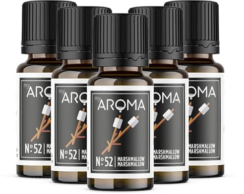 MyAROMA Gouttes aromatiques - Guimauve - 5 x 10 ml - Gouttes aromatiques sans sucre, sans calories et végétaliennes - Arôme alimentaire naturel sans colorants artificiels - Pour pâtisserie, nourriture