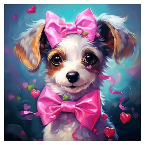 Diamond Painting Set für Erwachsene,5D Diamant Painting Bilder,DIY Chien avec nœud papillon Square Vollbohrer Diamanten Malerei Stickerei Kreuzstich Home Dekor Geschenke 50x50cm