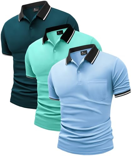 JACKETOWN 3 Pack Mens Polo Shirts Short Sleeve Lightweight Breathable Golf Polo Casual Adult Multipack Tennis T Shirt