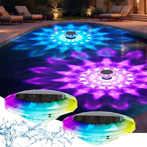 Quntis Solar Poolbeleuchtung Schwimmend 2er Set, 15cm IP68 wasserdichte Poolleuchte mit Fernbedienung, 12 RGB Modi & Timer, 360° Dimmbar LED Deko, Pool Licht Teichbeleuchtung für Freibad Aufblaspool