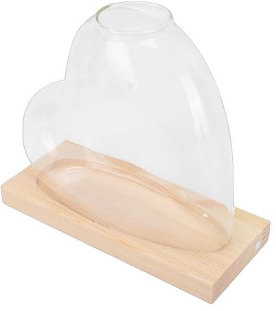 Riuulity Vase de Propagation en Verre, Jardinière de Bureau en Forme de Cœur sur Support en Bois pour Pothos, Plantes Araignées, Cadeau de Décoration Idéal pour la Maison, Chambre, (Brun Clair)