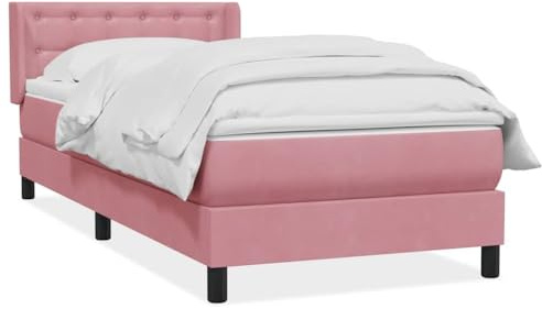 Foknhdi Boxspringbett 80x220 cm in Rosa, Einzelbett mit Taschenfederkernmatratze, Topper und verstellbarem Kopfteil, Polsterbett aus Samt mit Lattenrost