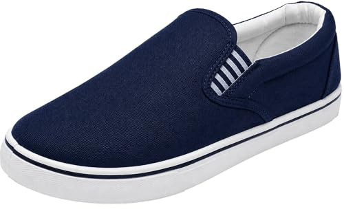 Men's Canvas Slip-On Trainers Classic Casual Deck Pumps Comfort Shoes Grey, Black, Navy (Navy, UK Footwear Size System, Adult, Men, Numeric, Medium, 8)