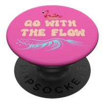 Go with the Flow Pink Flamingo Summer Vibes Beach Vacation PopSockets Klebender PopGrip