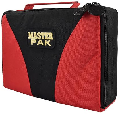 Karella Darttasche Master PAK, schwarz-rot, perfekte Aufbewahrung für bis 3 Set Darts und viel Zubehör, Dartcase, Tasche für Darts