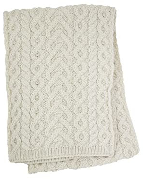 Aran Crafts Damen Strickschal mit Herzmuster (100 % superweiche Merinowolle), Natürlich, Einheitsgröße