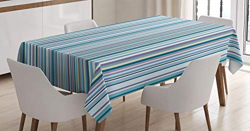 ABAKUHAUS Streifen Tischdecke, Blau, Lila, Geometric, Druck mit Klaren Farben ohne Verblassen Waschbar für innen oder Außen Bereich, 140 x 200 cm, Türkis Blau