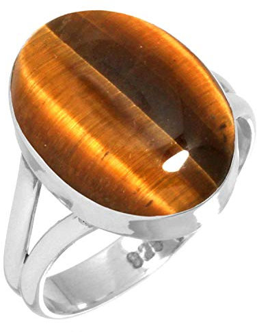 Jeweloporium Braun Real Tigerauge 925 Silber Ringe für Damen mit Stein Cocktail Silber Ringe Größe 70(22.3) Halloween Geschenk viktorianisch Schmuck