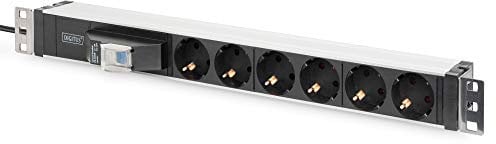 DIGITUS 19 Steckdosenleiste - 6 Abgriffe - 1HE - 250VAC - 50/60Hz - 16A - 4000W - Mit Leitungsschutz-Schalter - Für 19 Zoll Netzwerk- und Serverschränke
