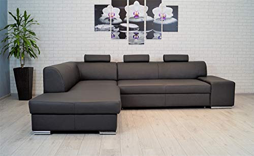 Quattro Meble 100% Echtleder Ecksofa London II 3z 275 x 200 Sofa Couch mit Bettfunktion und Bettkasten Leder Toledo Anthrazite Echt Leder Eck Couch (Ecke Links 200 x 275)