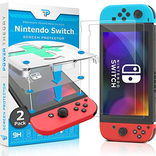 Power Theory Verre Trempé compatible avec Nintendo Switch - Protection Ecran [2 Pièces] Anti-Rayure, Film sans Bulles d'air, Vitre Ultra Résistant Dureté 9H avec Kit d’Installation d’Appli Facile