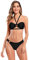 SHEKINI Bandeau Damen Bikini Set Badeanzug mit Ring Verstellbar Neckholder Bikinioberteil Zweiteiliger Bademode Low Waist Triangel Bikinihose Swimsuit (Schwarz, XL)