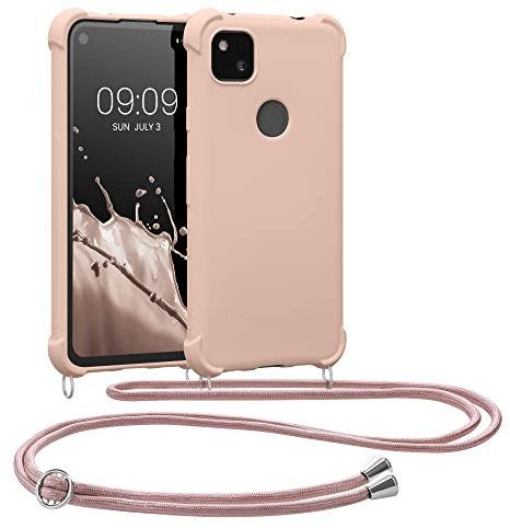 kwmobile Necklace Case kompatibel mit Google Pixel 4a Hülle - Cover mit Kordel zum Umhängen - Silikon Schutzhülle Perlmutt
