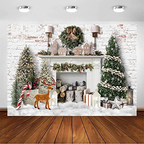 Avezano Weihnachtshintergrund Winterkamin Weihnachtsbaum Fotografie Hintergrund Urlaub Photobooth Portrait Wand Party Banner Fotostudio Requisiten (2,1 m x 1,5 m)