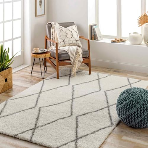 Livabliss Juno Dirbi Shaggy Rug, Living Room – 160x213 cm, White & Grey