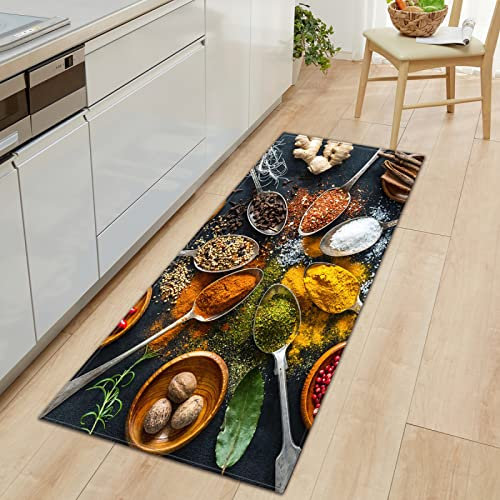 TFLABS Küchenteppich Gewürze & Tischkultur Küchenläufer rutschfest Küchenmatte für Küche und Bar Teppich Läufer waschbare Küchenläufer Küche Deko 50 x 80cm