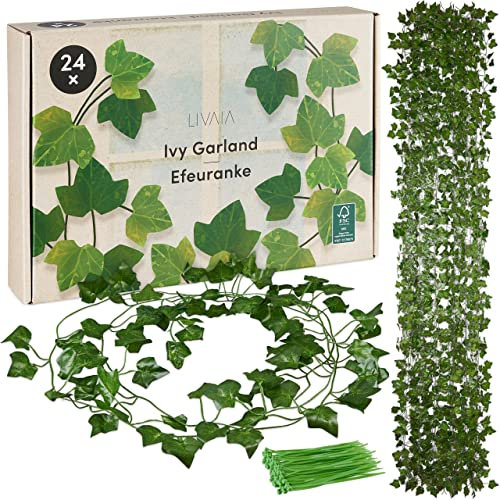LIVAIA Efeu Kunstpflanzen: 24x Girlande - Fake Plant Zimmer Deko - 200x13cm - 78-80 Blättriger Fake Efeu Als Room Decor Oder Balkon Deko - Kunstpflanzen Für Sichtschutz - Aesthetic Room Decor
