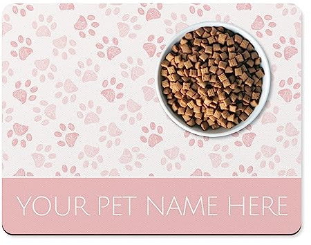 Personalised Dog Bowl Mat - Stylish Customised Pet Food Mat for Cats And Dogs (Pink)