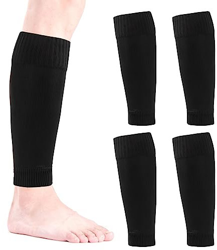 IBEIKE Football Sock Sleeves for Adults - 2 Pairs of Soccer Shin Pads sleeves for Boys, Football Shin Guards Sleeve for Sports Games Beginner, Black