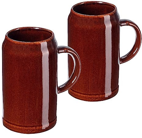 KADAX Jarra de cerveza de cerámica, apta para lavavajillas, con mango manejable, jarra de piedra para vino, cerveza, vino caliente y miel líquida (2, 1000 ml)