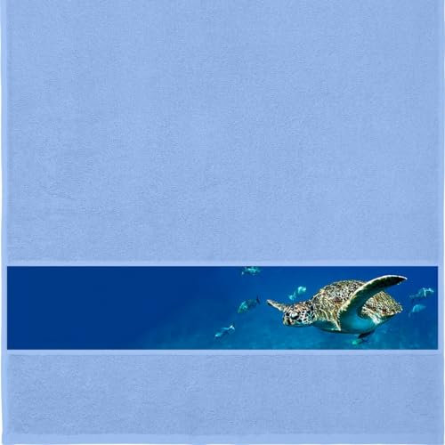 Erwin Müller Handtuch mit Namen - personalisiert - Motiv Tiere - Schildkröte - viele Farben & Motive - Dusch-Handtuch - hellblau - Größe 50x100 cm - persönliches Geschenk mit Wunsch-Name