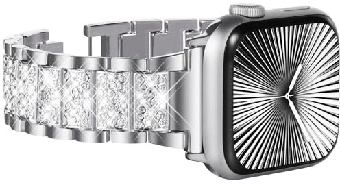 KADES 42mm(series 10) 41mm 40mm 38mm für Apple Watch Armband für Damen, Gliederarmband Glitzer edelstahl Ersatzarmband für Apple Watch SE/iWatch Series 10 9 8 7 6 5 4 3 2 1, Silber