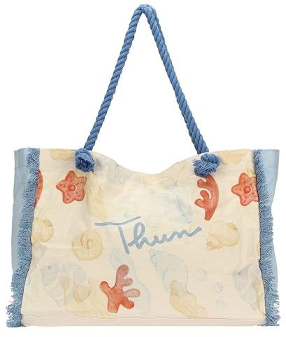 THUN, Borsa da Spiaggia/Piscina in 100% Cotone con Manici in Corda Colorata, Linea Mare da Amare, 50 x 18 x 35 cm
